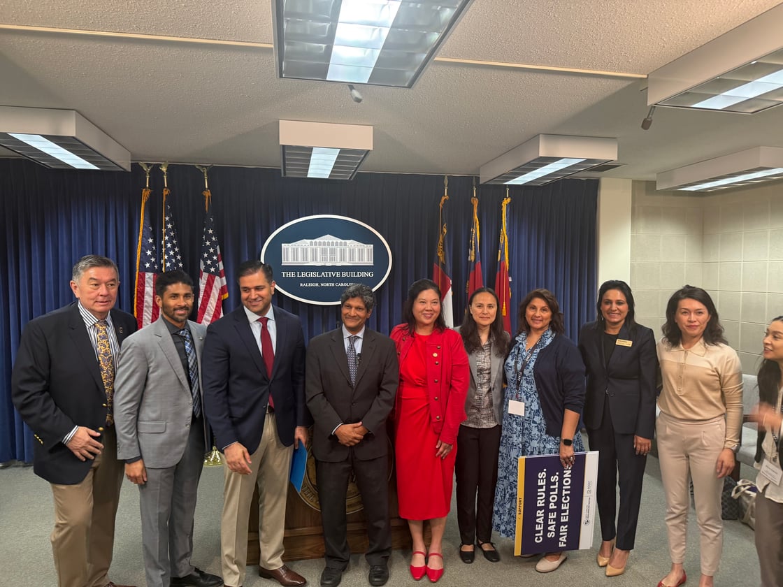 Huang and Bansal with group at Advocacy Day