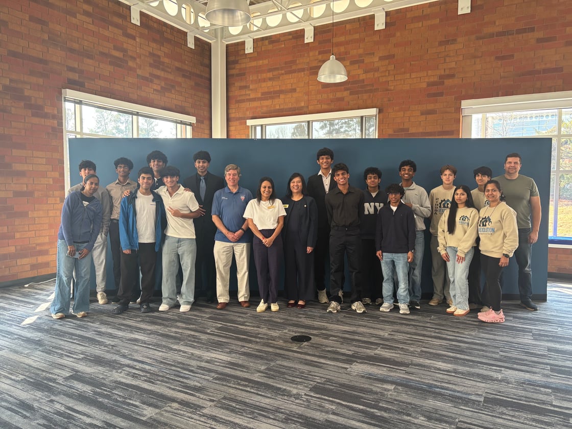 Councilmember Sarika Bansal pictured with the Future Scholars Summit, celebrating young entrepreneurs. 